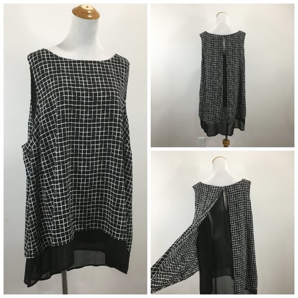 NWT TORRID Black White Grid Print 2 Ply High Low Hem Layer Tank Top - Picture 1 of 10